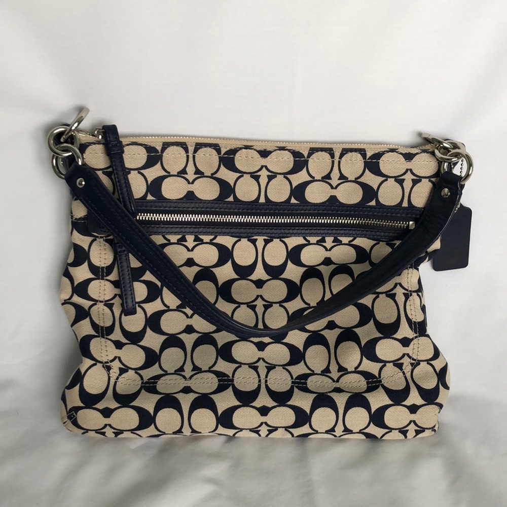 Coach over the shoulder bag- navy and tan.